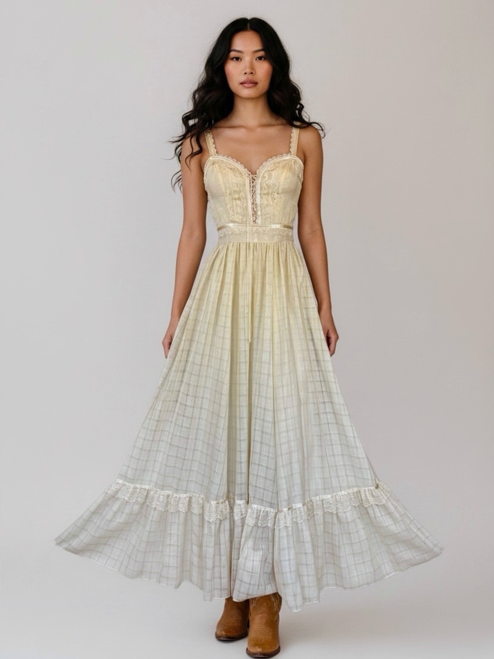 70s Cream Gunne Sax Shamash and Yofi Label Corset Dress | Deadstock w Tags | XS